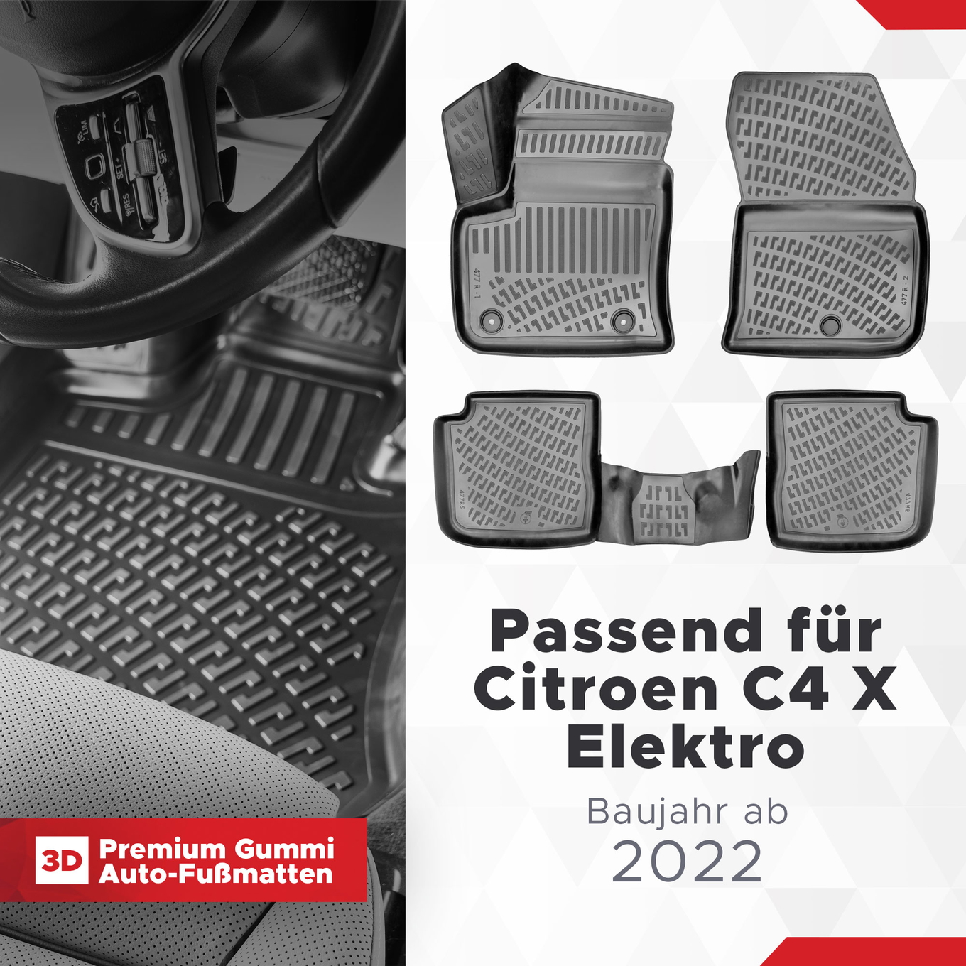 3D Auto Fussmatten Set passend für Citroen C4 X Elektro Baujahr ab 2022 1